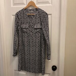 GAP Dark Navy and White Geometric Dress button up tunic mini dress EUC XS